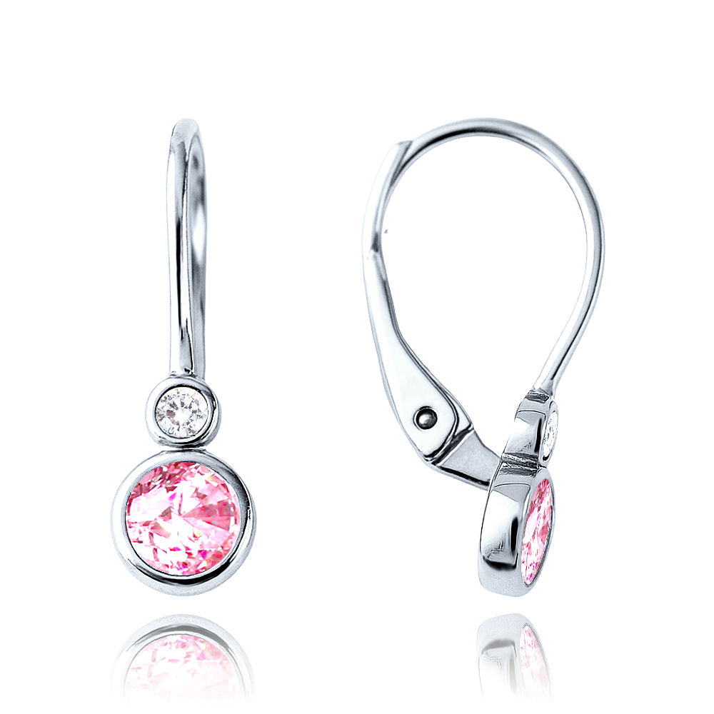 MINET Elegantní náušnice z bílého zlata s bílými a růžovými zirkony Au 585/1000 1,70g JMG0268PSE00