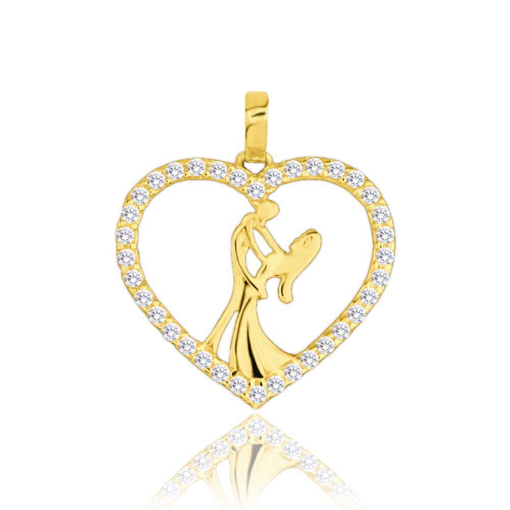 MINET Zlatý přívěs zamilovaný pár v srdci s bílými zirkony Au 585/1000 1,15g JMG0280WGP00