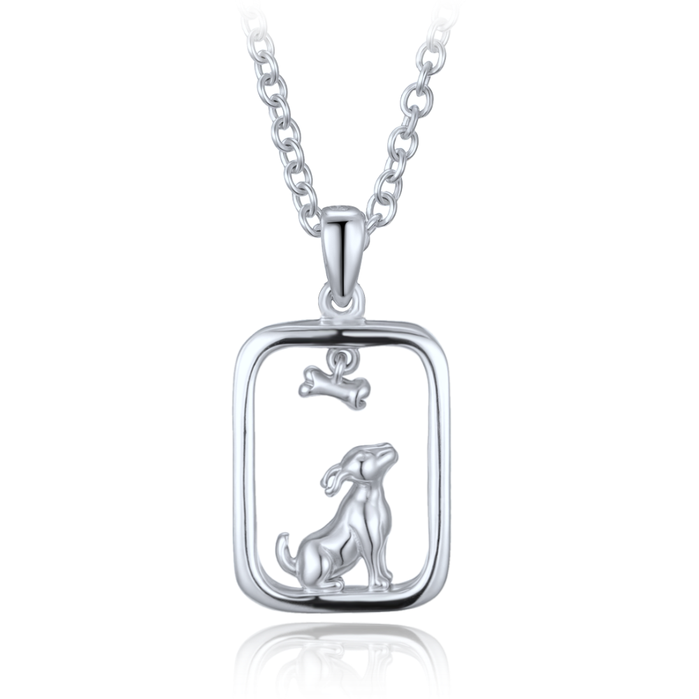 MINET Stříbrný náhrdelník pejsek s kostičkou JMAN0646SN50