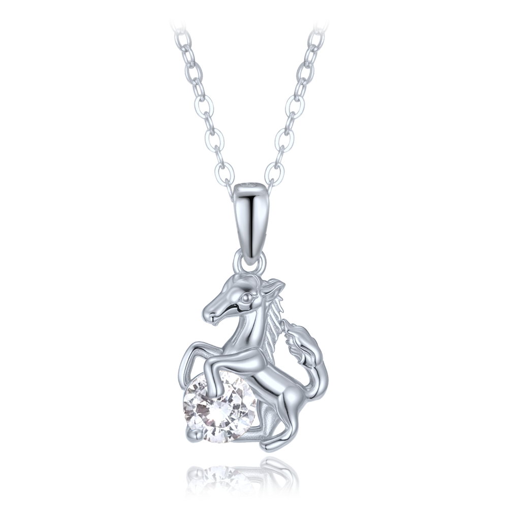 MINET Stříbrný náhrdelník kůň s bílým zirkonem JMAN0647SN45