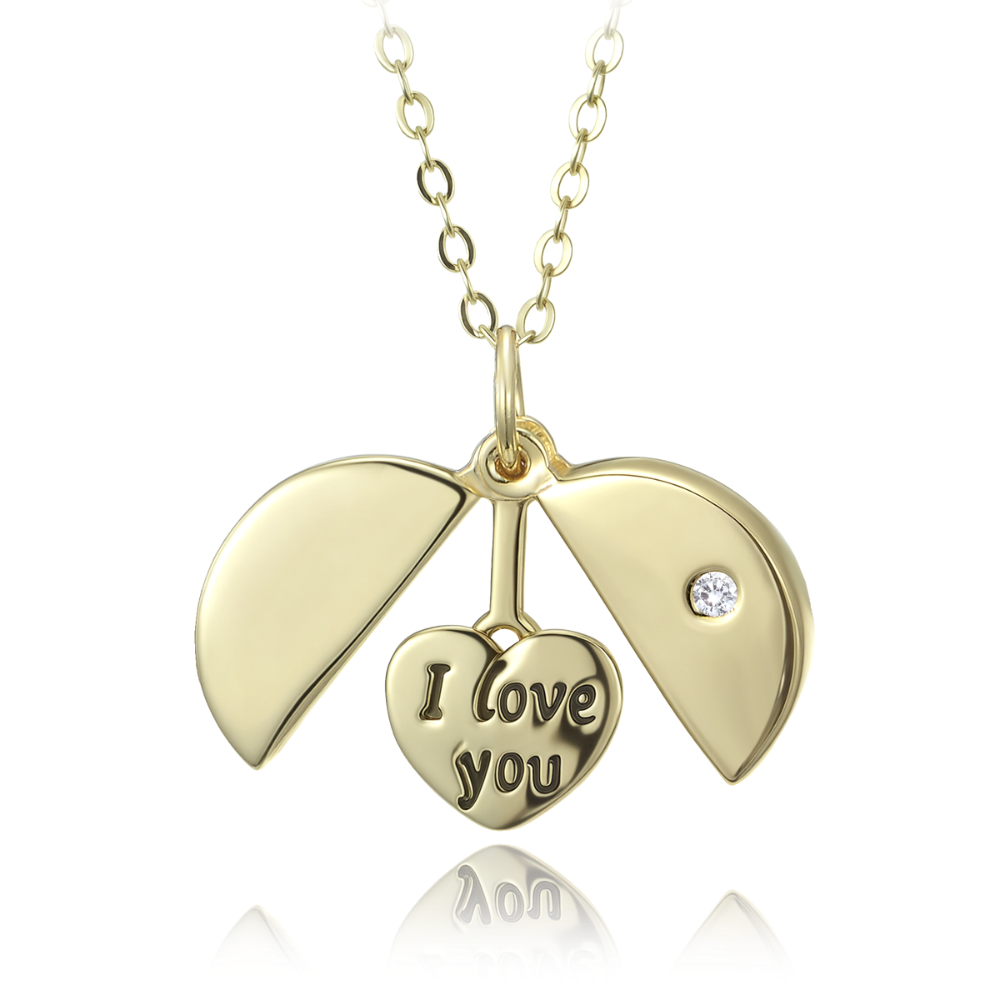 MINET Pozlacený stříbrný náhrdelník s otevíracím přívěskem a srdíčkem s nápisem "I love you"