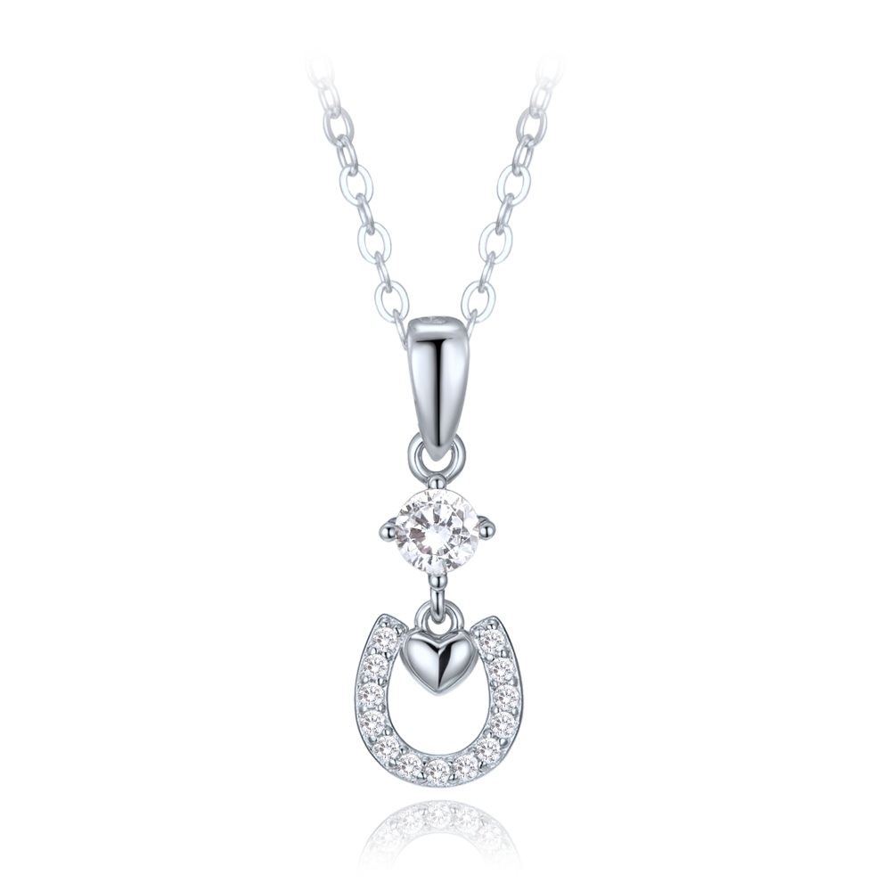 MINET Stříbrný náhrdelník podkova se srdíčkem a bílými zirkony JMAS0299SN45