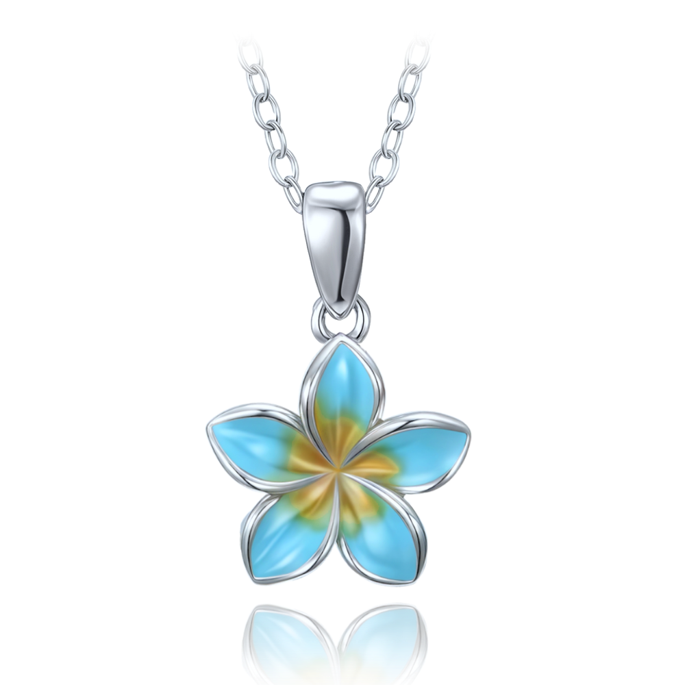 MINET Moderní stříbrný náhrdelník modrá kytička JMAS5071BN45