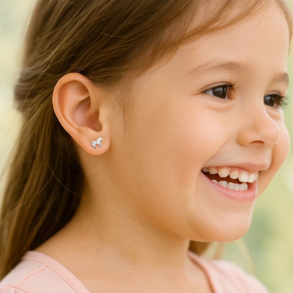 MINET Dětské stříbrné náušnice koně