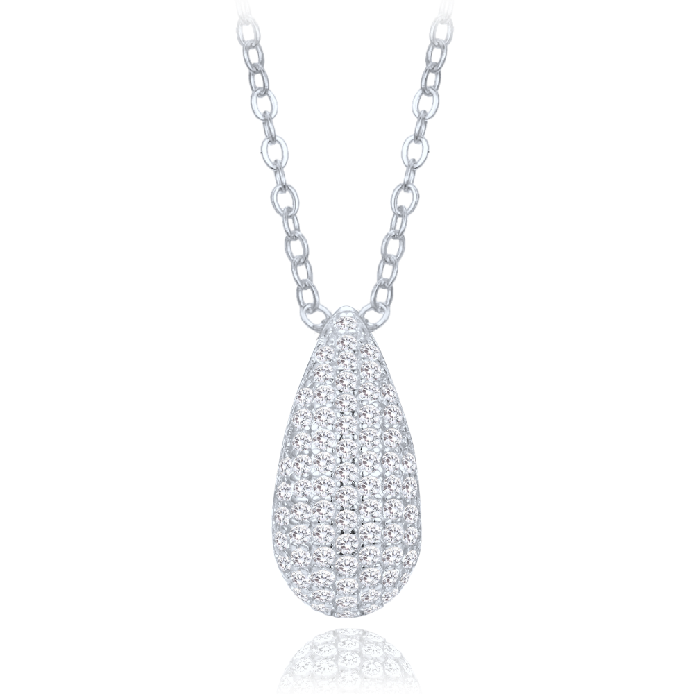 MINET Stříbrný náhrdelník kapka s bílými zirkony