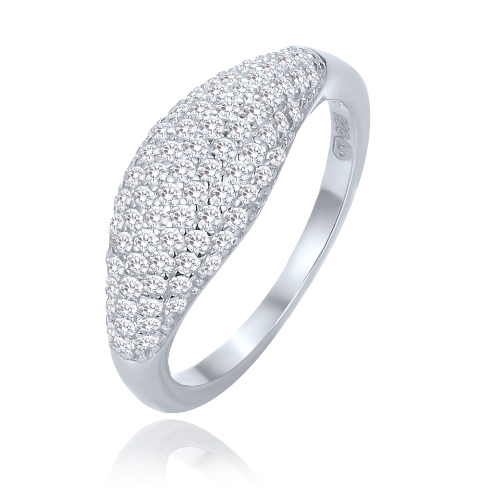 MINET Stříbrný prsten kapka s bílými zirkony vel. 58 JMAN0565WR58