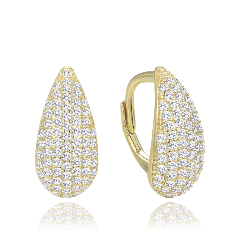 MINET Pozlacené stříbrné náušnice kapky s bílými zirkony