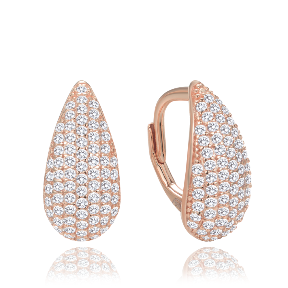 MINET Rose gold stříbrné náušnice kapky s bílými zirkony JMAN0565YE00