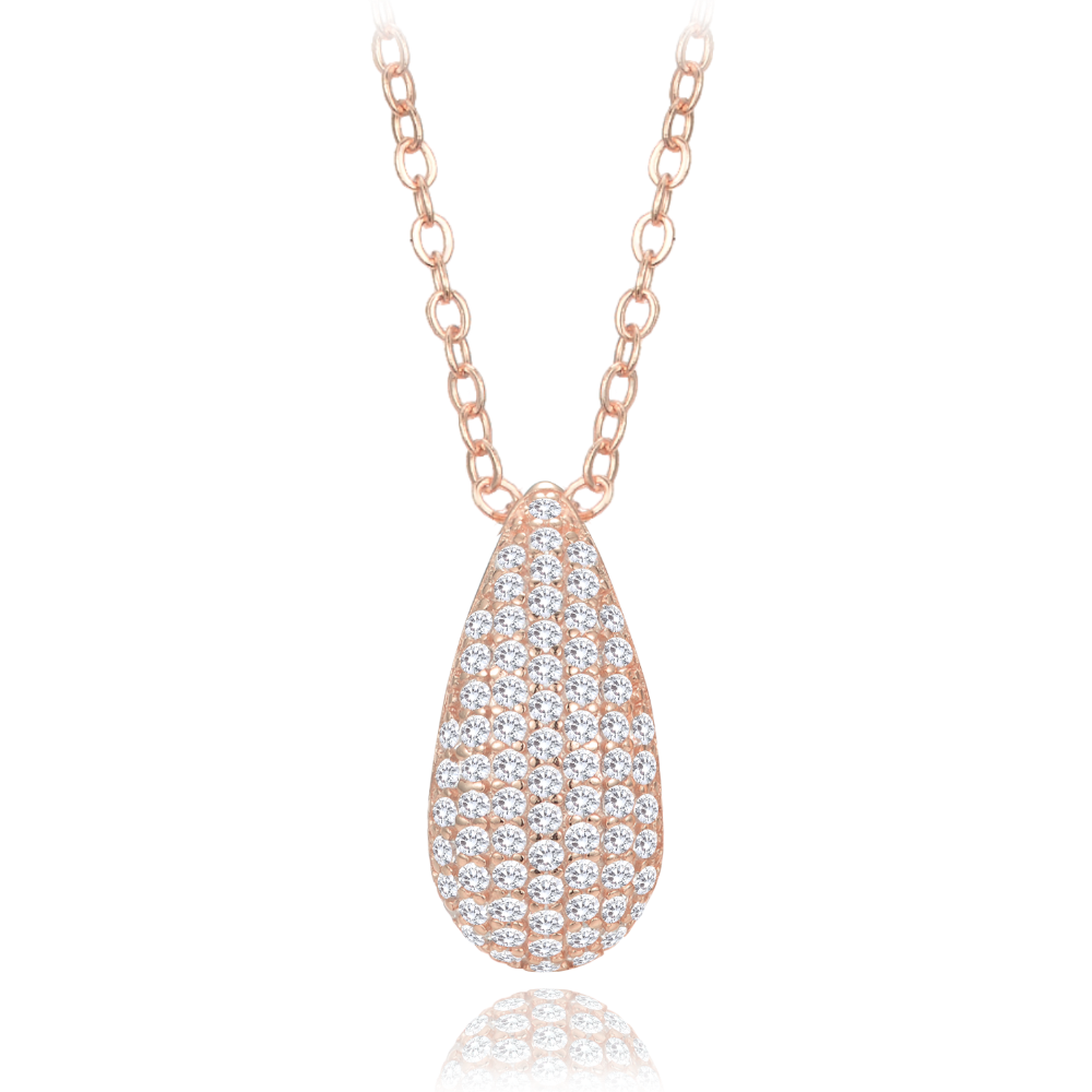 MINET Rose gold stříbrný náhrdelník kapka s bílými zirkony
