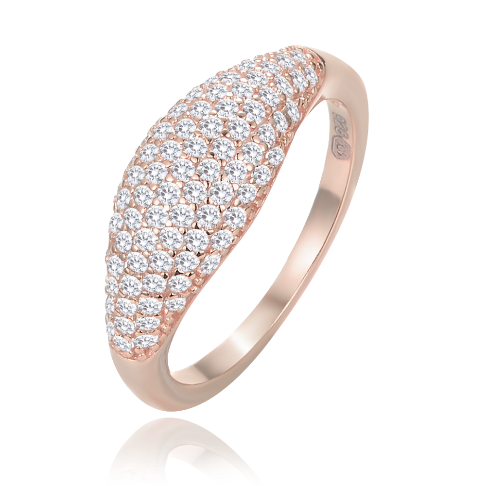 MINET Stříbrný Rosegold prsten kapka s bílými zirkony vel. 54