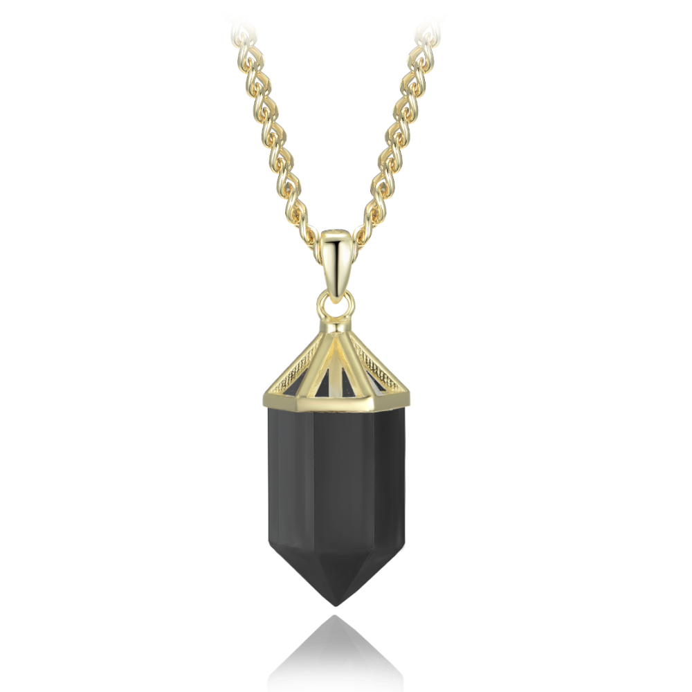 MINET Luxusní pozlacený stříbrný náhrdelník obsidián JMAN0665XN47