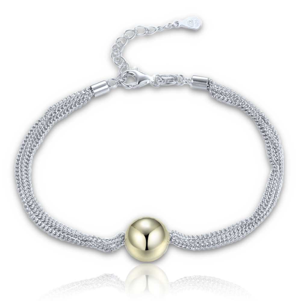 MINET Elegantní dvoubarevný stříbrný náramek se třemi řetízky s kuličkou JMAS0302GB17