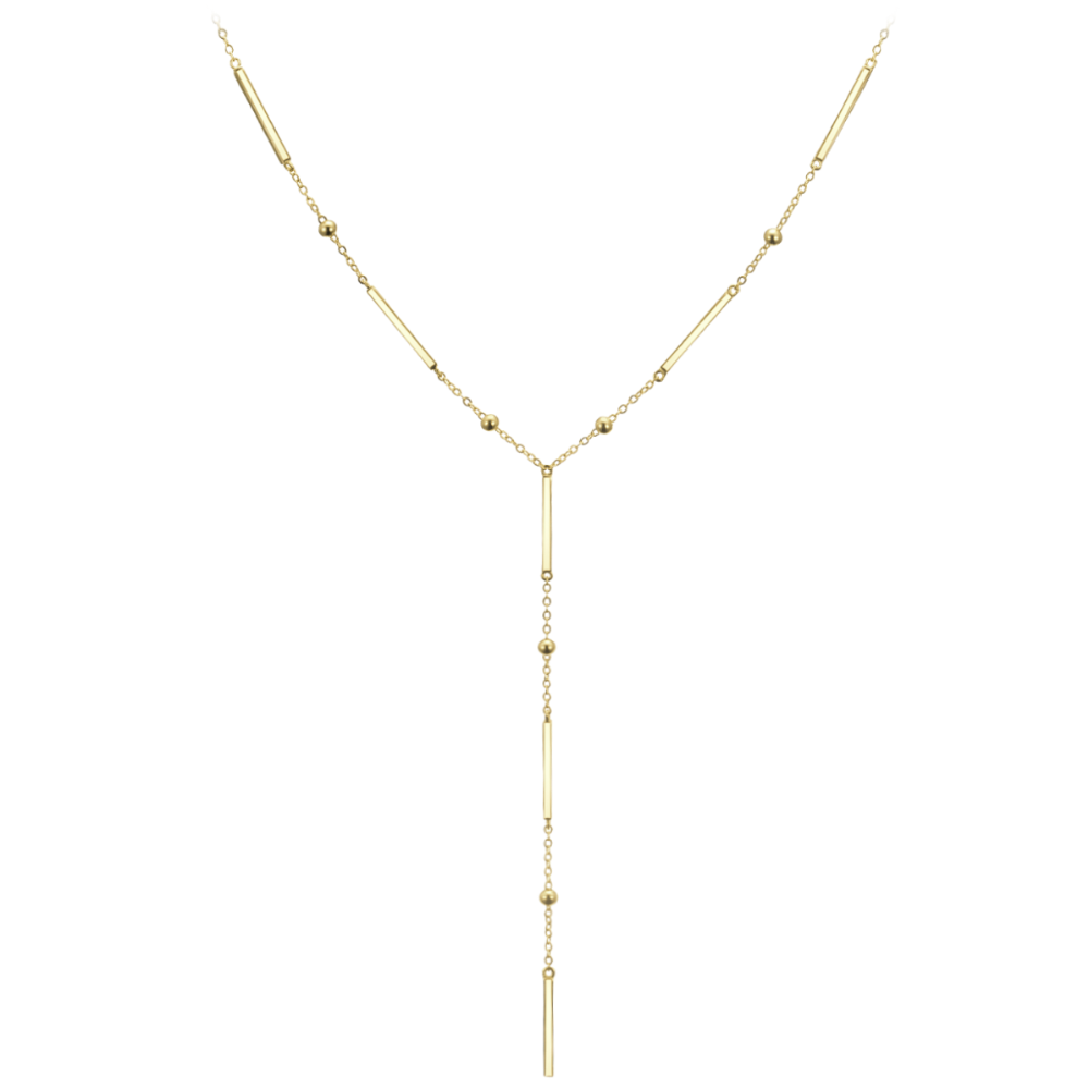 MINET Pozlacený stříbrný náhrdelník s tyčkami, kuličkami a visícím řetízkem