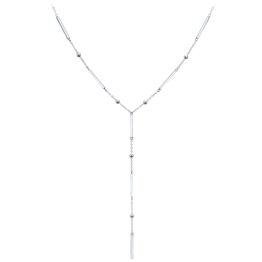 MINET Elegantní stříbrný náhrdelník s tyčkami, kuličkami a visícím řetízkem JMAS0303SN47