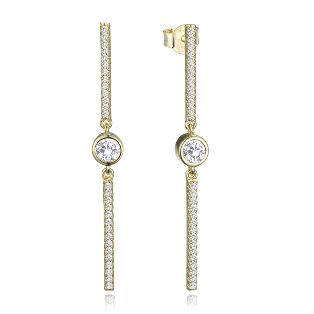 MINET Pozlacené stříbrné náušnice tyčky s bílými zirkony