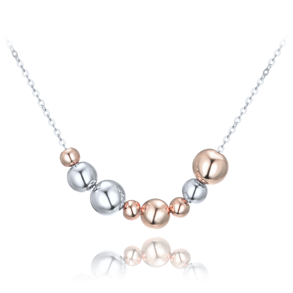 MINET Elegantní stříbrný náhrdelník se stříbrnými a Rosegold kuličkami JMAS0305RN42