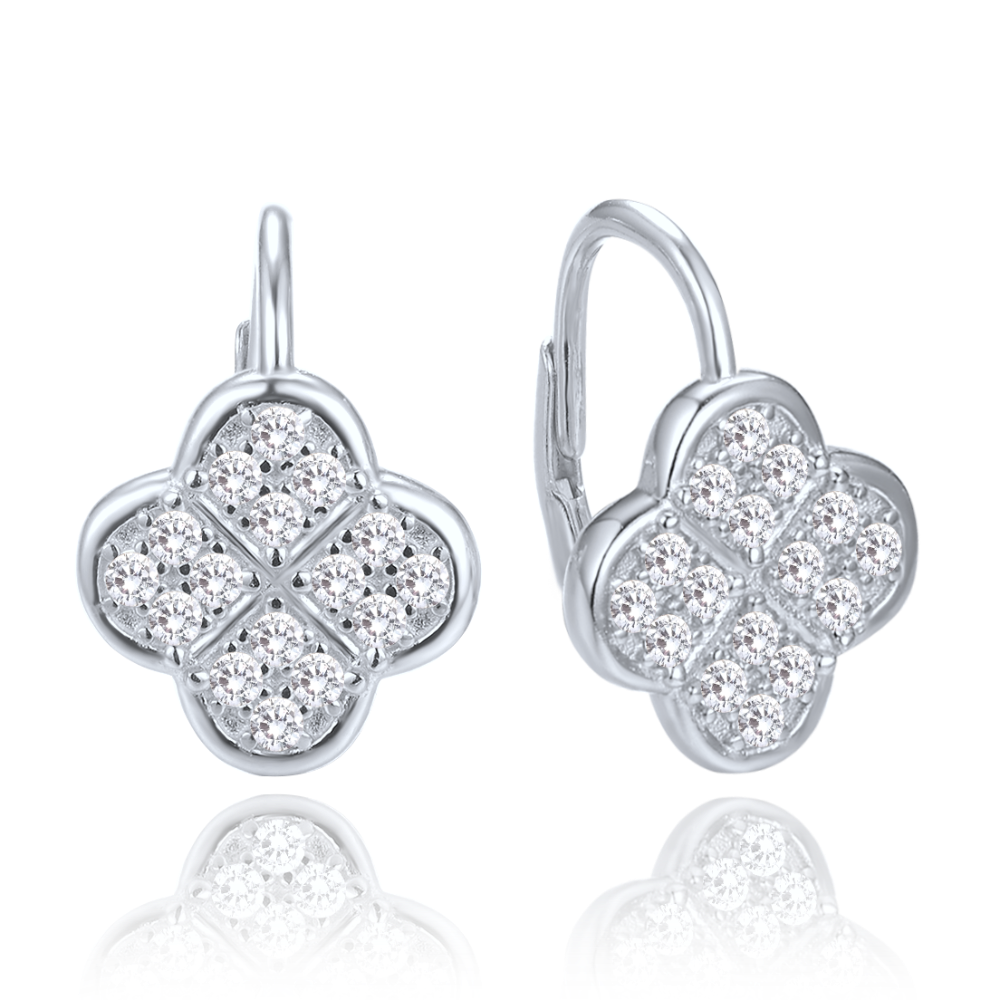 MINET Stříbrné náušnice čtyřlístky s bílými zirkony JMAS7058SE00