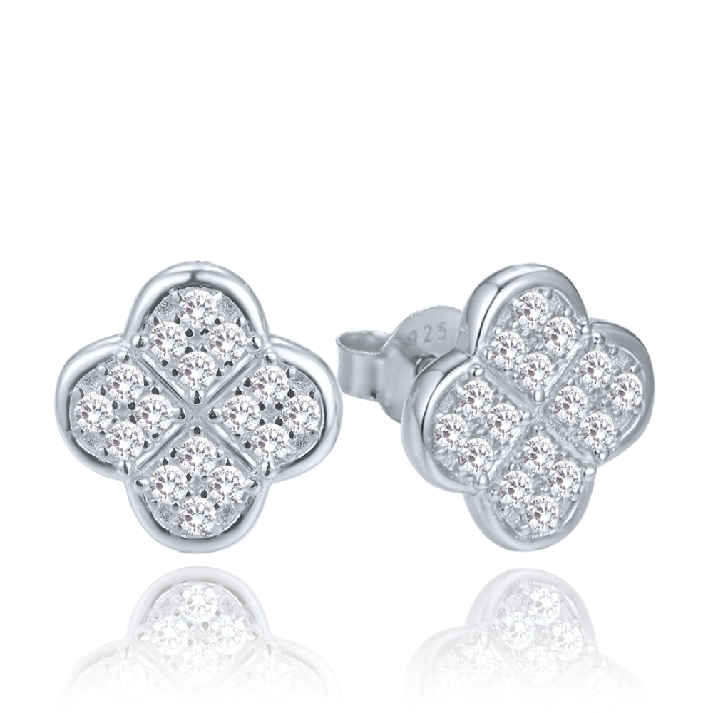 MINET Stříbrné náušnice čtyřlístky s bílými zirkony JMAS7058SE01