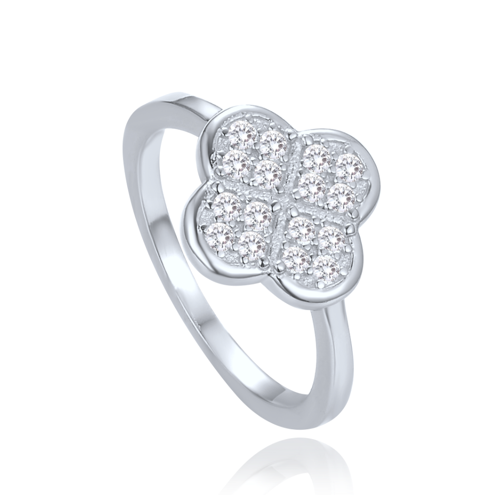 MINET Stříbrný prsten čtyřlístek s bílými zirkony vel. 62 JMAS7058SR62
