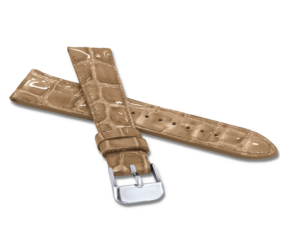 LAVVU Lesklý béžový prošitý řemínek CROCO OCALA z luxusní kůže Top Grain - 22 LSAGF22