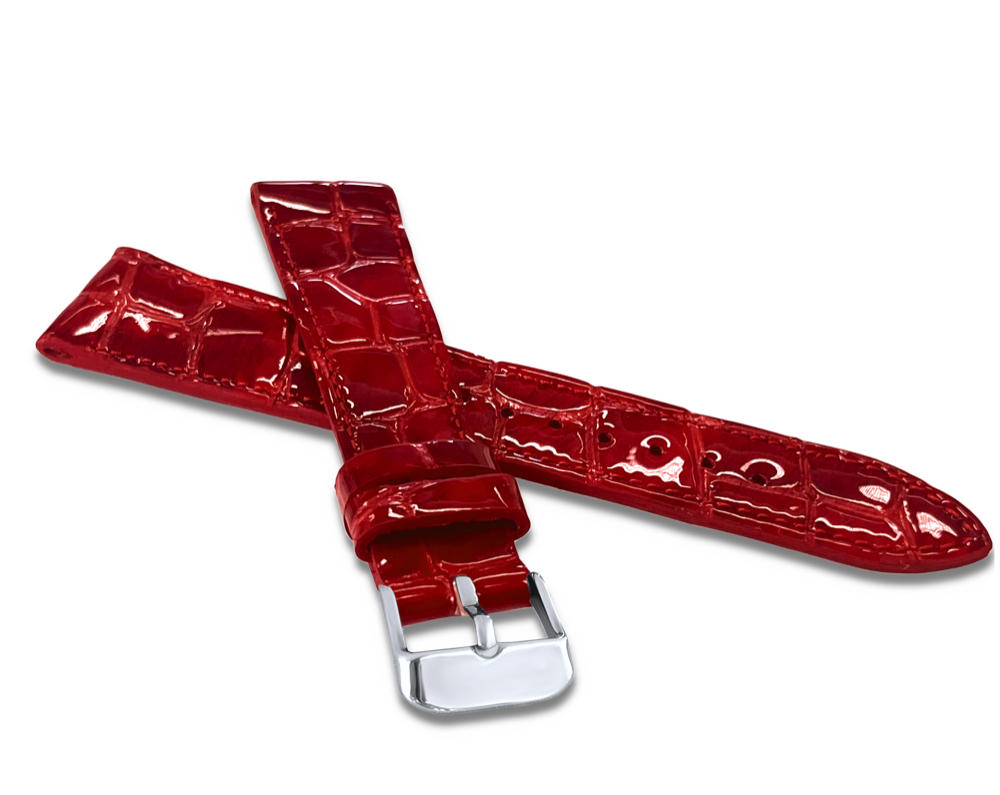 LAVVU Lesklý červený prošitý řemínek CROCO OCALA z luxusní kůže Top Grain - 22 LSAGR22