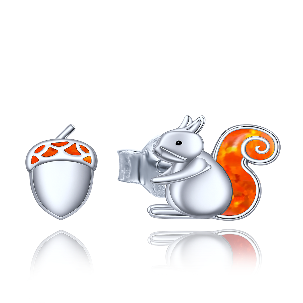 MINET Stříbrné náušnice veverka a oříšek s opálem JMAN0345VE01