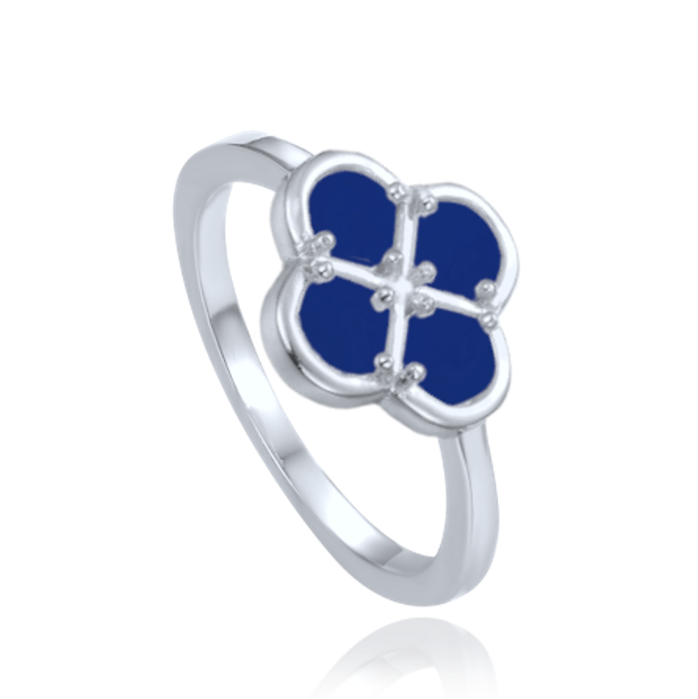 MINET Stříbrný prsten čtyřlístek s modrým lapisem vel. 54