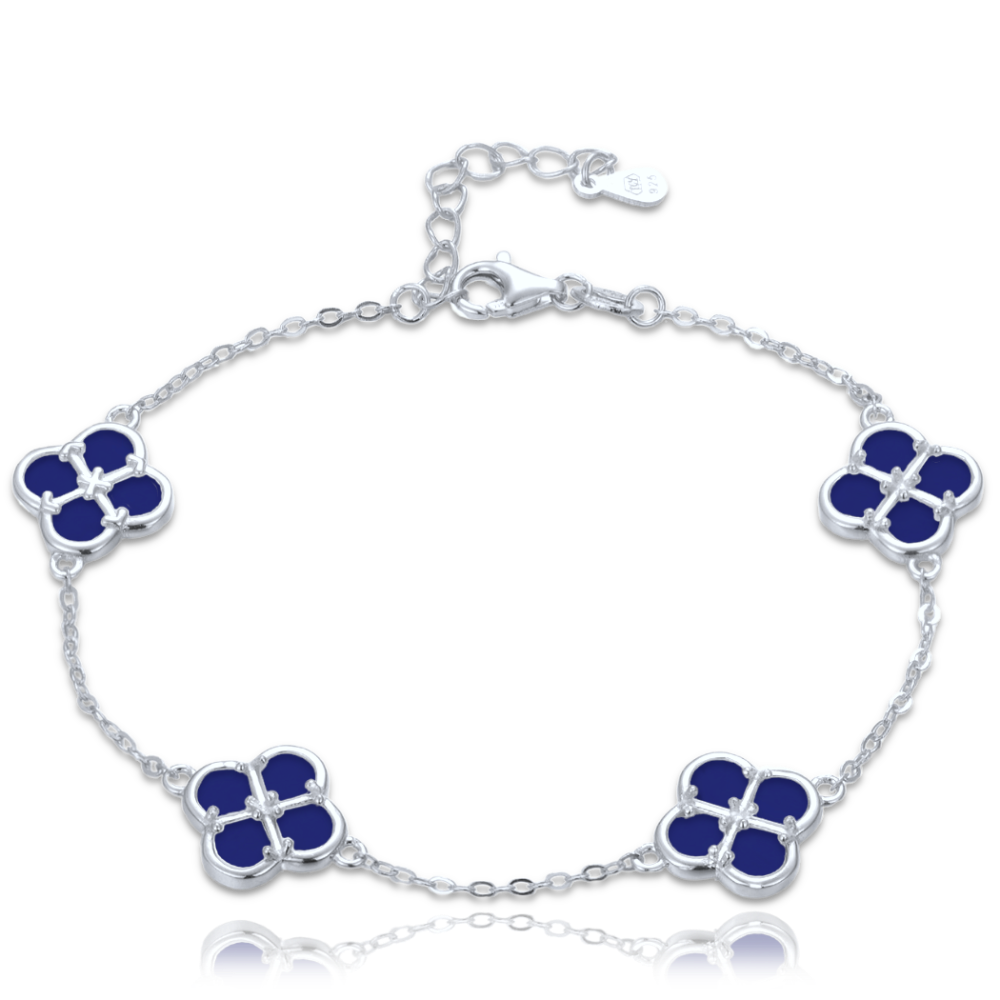 MINET Stříbrný náramek čtyřlístky s lapisy JMAS7058BB20