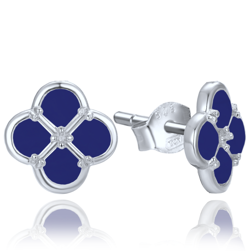 MINET Stříbrné náušnice čtyřlístek s lapisem