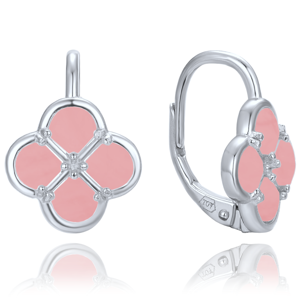 MINET Stříbrné náušnice čtyřlístky s jadeitem JMAS7058RE00