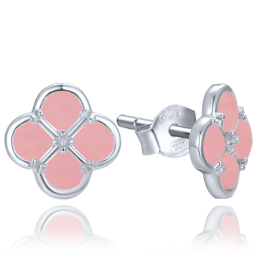 MINET Stříbrné náušnice čtyřlístky s jadeitem