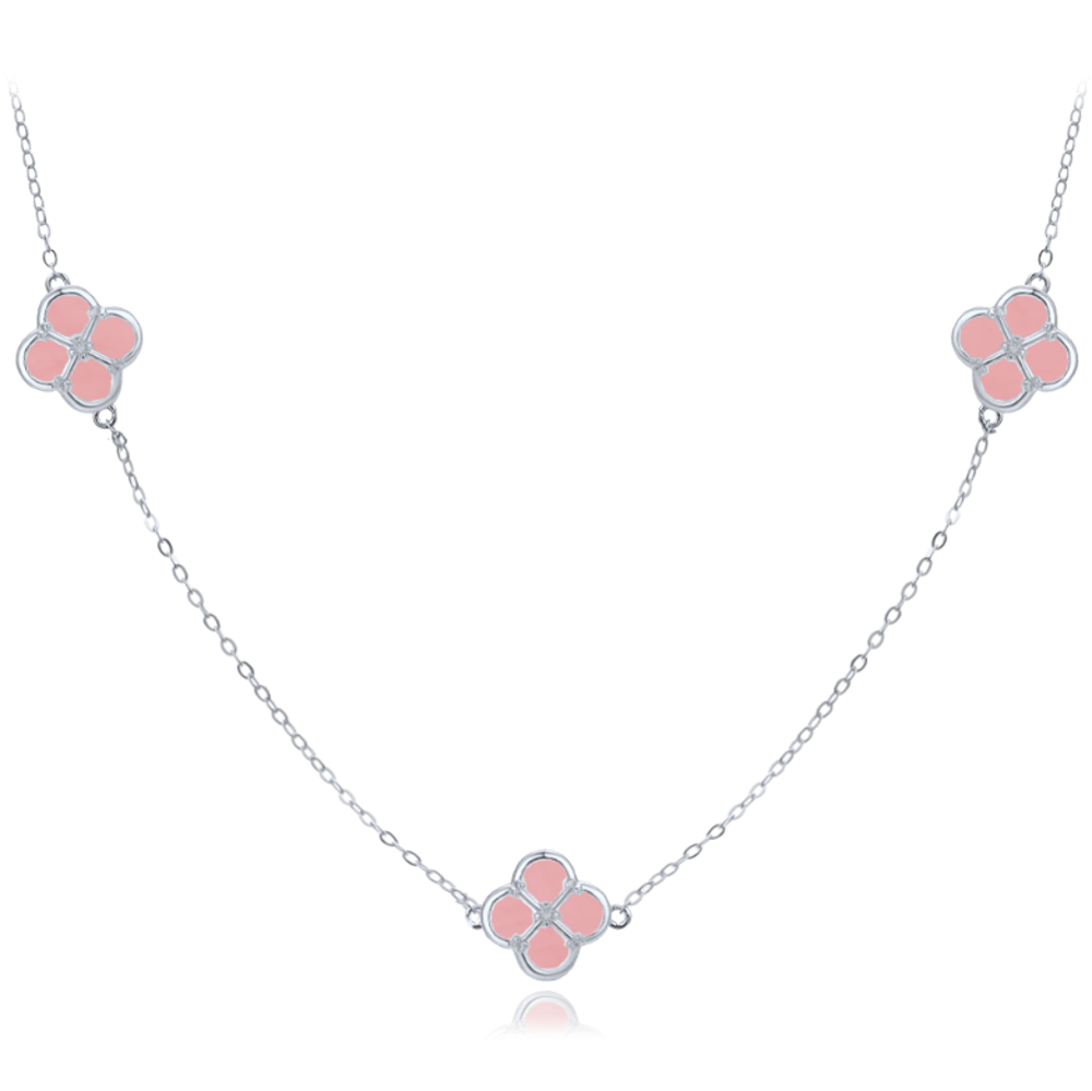 MINET Stříbrný náhrdelník čtyřlístky s jadeity JMAS7058RN50 