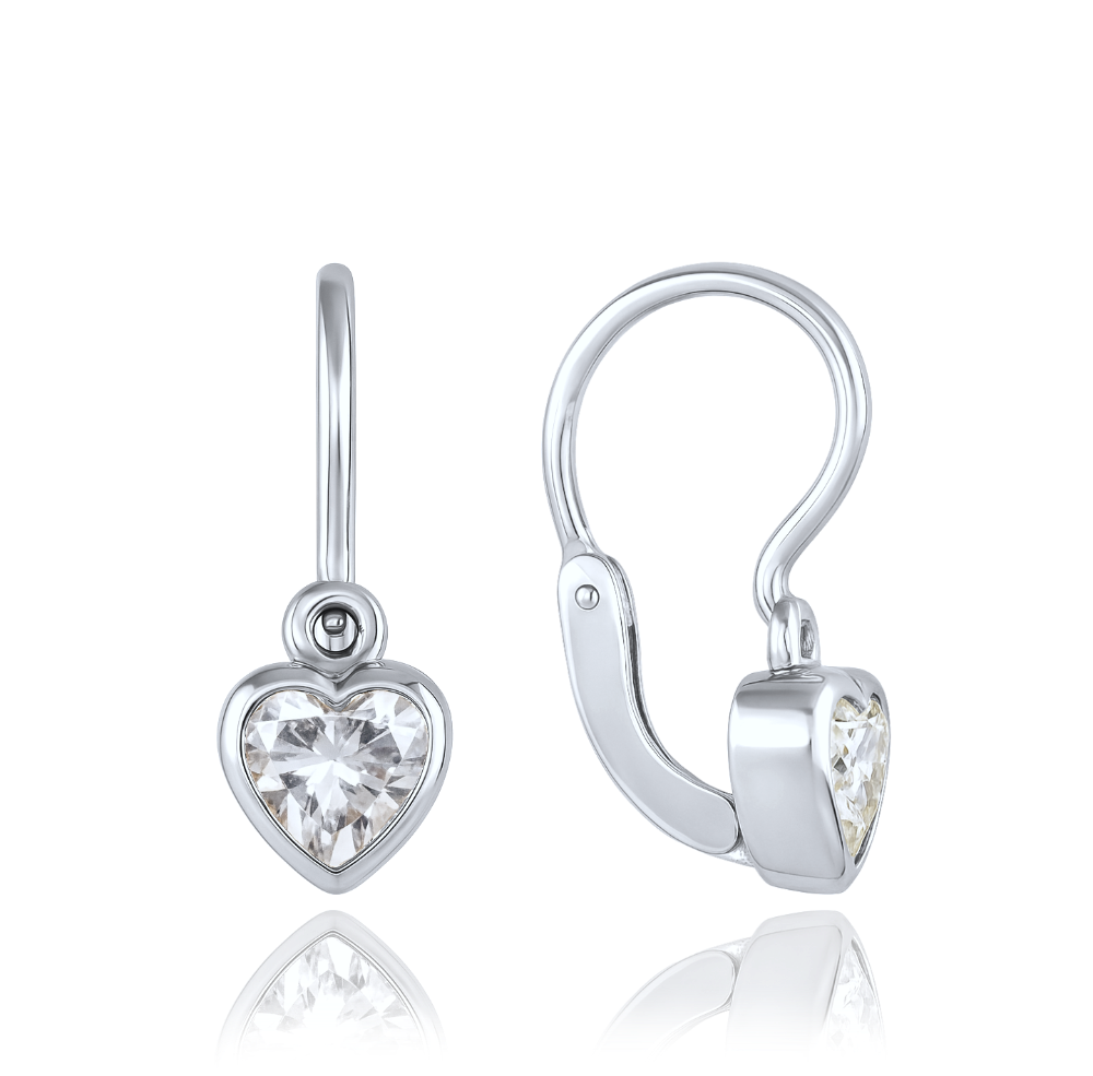 MINET Dětské náušnice s předním zapínáním srdíčka z bílého zlata se zirkony Au 585/1000 1,15g JMG0237WSE01