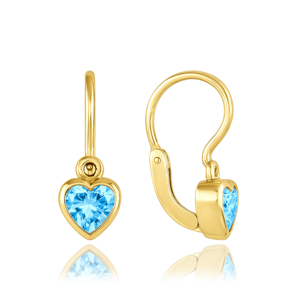 MINET Dětské náušnice s předním zapínáním srdíčka s modrými zirkony Au 585/1000 1,15g JMG0237AGE00