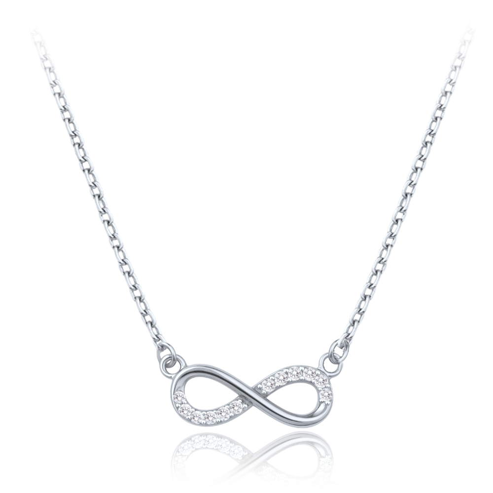 MINET Elegantní zlatý náhrdelník z bílého zlata nekonečno s bílými zirkony Au 585/1000 1,85g