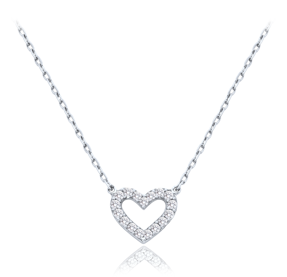 MINET Zlatý náhrdelník srdce z bílého zlata s bílými zirkony Au 585/1000 1,65g JMG0283WSN42