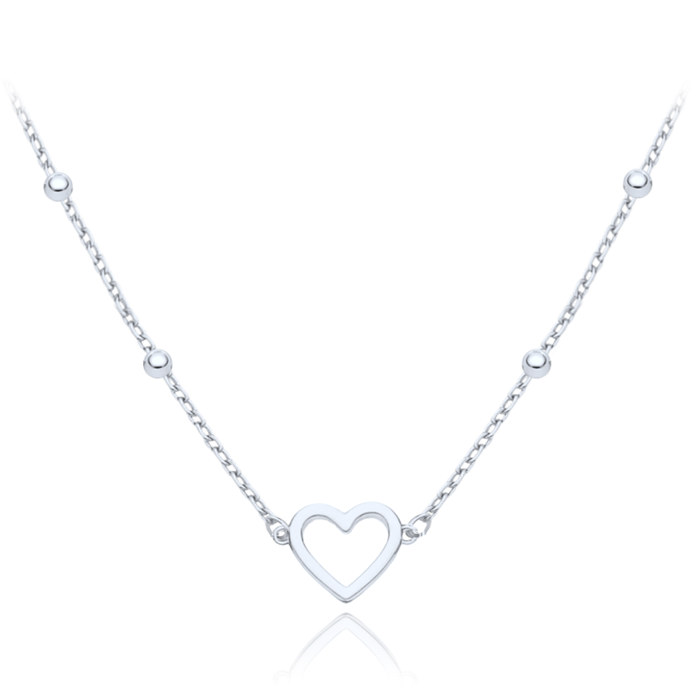 MINET Zlatý náhrdelník z bílého zlata se srdcem a kuličkami Au 585/1000 1,60g JMG0183WSN47