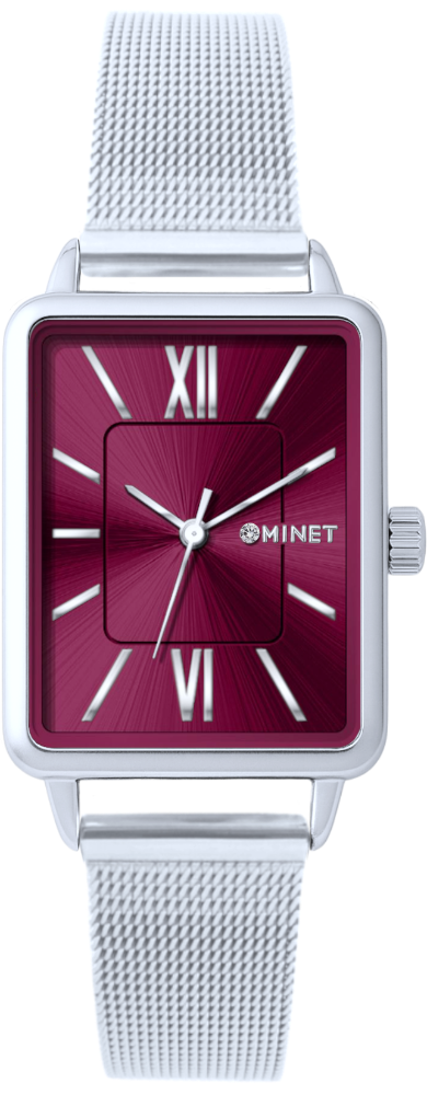 MINET Stříbrno-vínové dámské hodinky SIENA se stříbrným ocelovým řemínkem MWL5400
