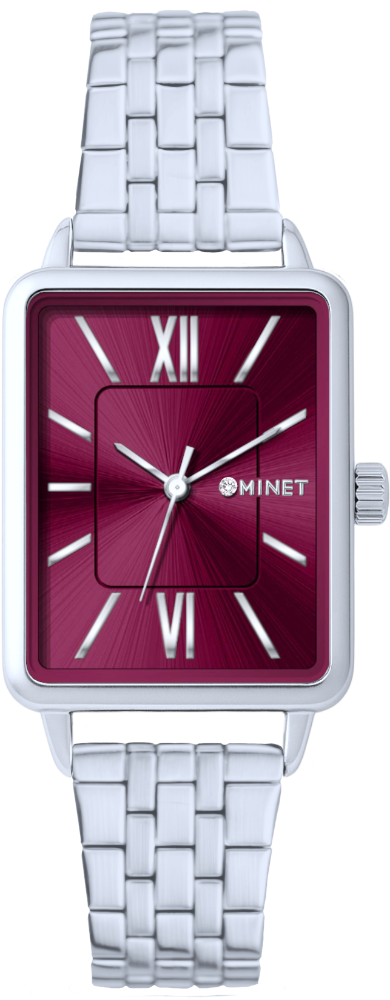 MINET Stříbrno-vínové dámské hodinky SIENA se stříbrným ocelovým řemínkem MWL5401