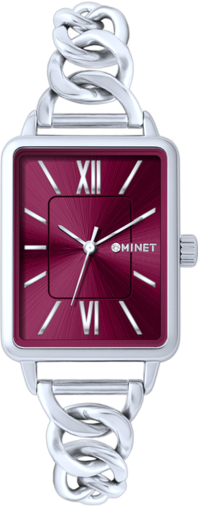 MINET Stříbrno-vínové dámské hodinky SIENA se stříbrným ocelovým řemínkem  MWL5402