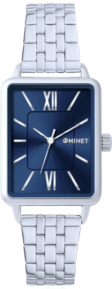 MINET Stříbrno-modré dámské hodinky SIENA se stříbrným ocelovým řemínkem MWL5405