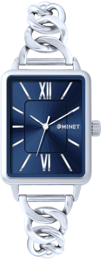 MINET Stříbrno-modré dámské hodinky SIENA se stříbrným ocelovým řemínkem MWL5406