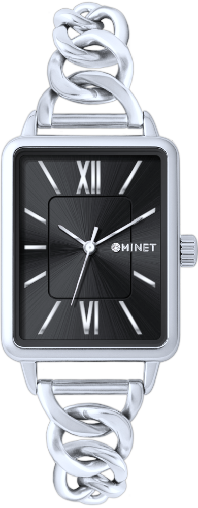 MINET Stříbrno-černé dámské hodinky SIENA se stříbrným ocelovým řemínkem MWL5410