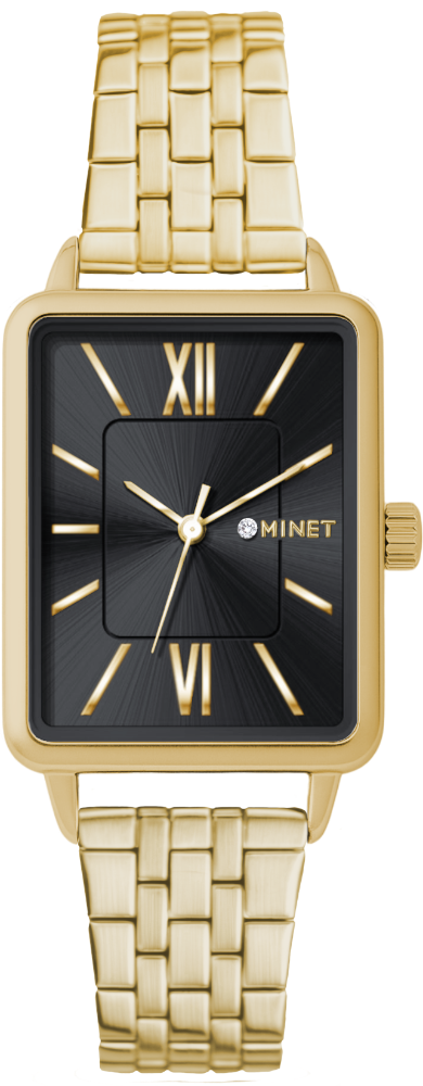 MINET Zlato-černé dámské hodinky SIENA se zlatým ocelovým řemínkem MWL5423
