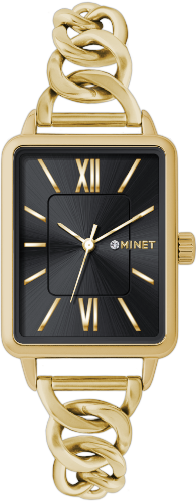 MINET Zlato-černé dámské hodinky SIENA se zlatým ocelovým řemínkem MWL5424
