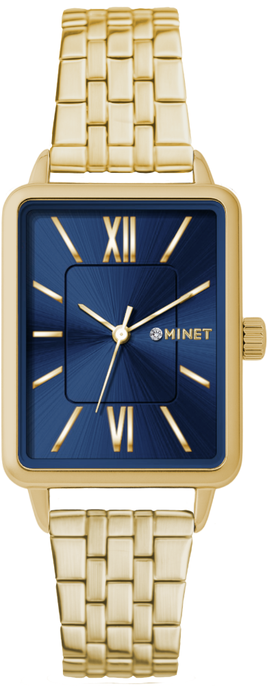 MINET Zlato-modré dámské hodinky SIENA se zlatým ocelovým řemínkem MWL5429