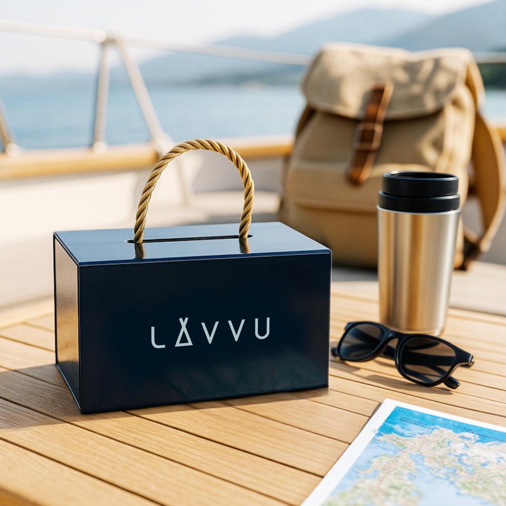 LAVVU Ocelové pánské hodinky BERGEN Blue/Top Grain Leather se svítícími čísly LWM0144