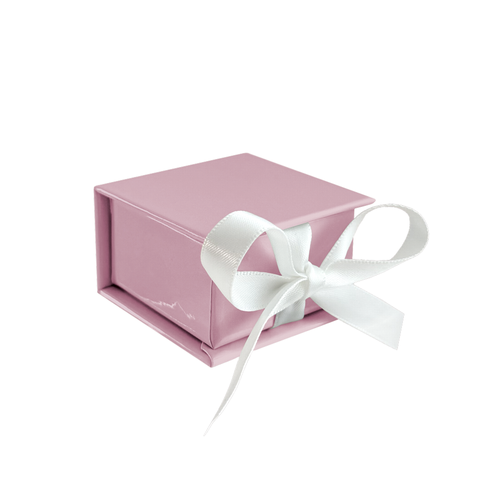 MINET Růžová magnetická krabička na šperky s bílou stuhou - 5 x 5 x 3 cm 