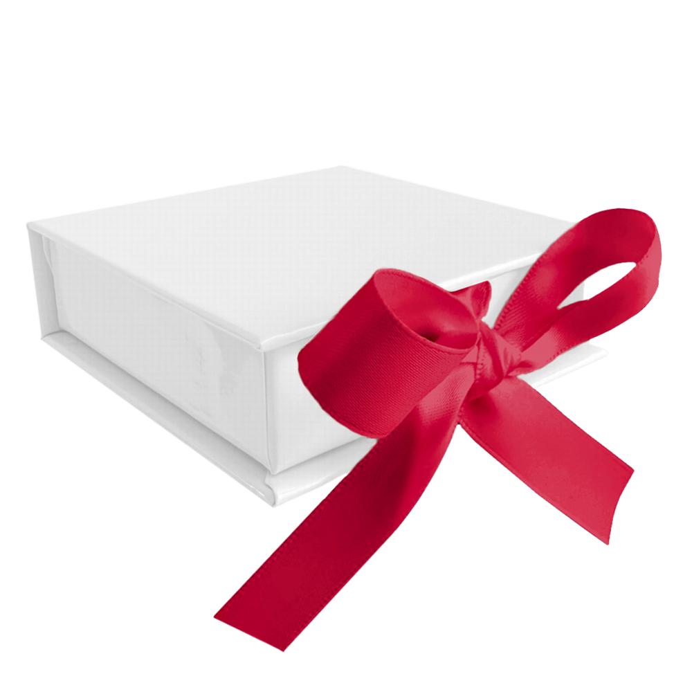 MINET Bílá magnetická krabička na šperky s tmavě růžovou stuhou - 8 x 8 x 2,5 cm XBJXWV2