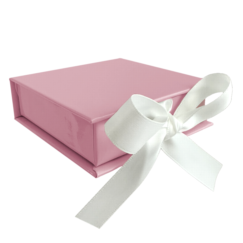 MINET Růžová magnetická krabička na šperky s bílou stuhou - 8 x 8 x 2,5 cm XBJXPW2